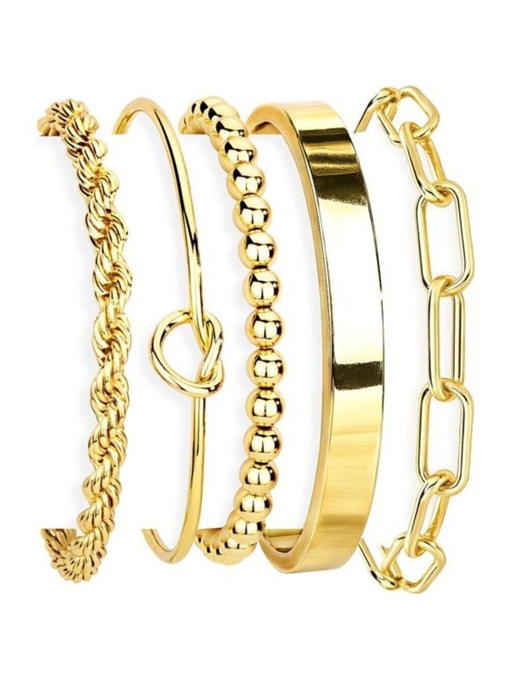 5 Pcs Gold Bracelets Set for Women Non Tarnish, 14K Gold Plated  Stackable